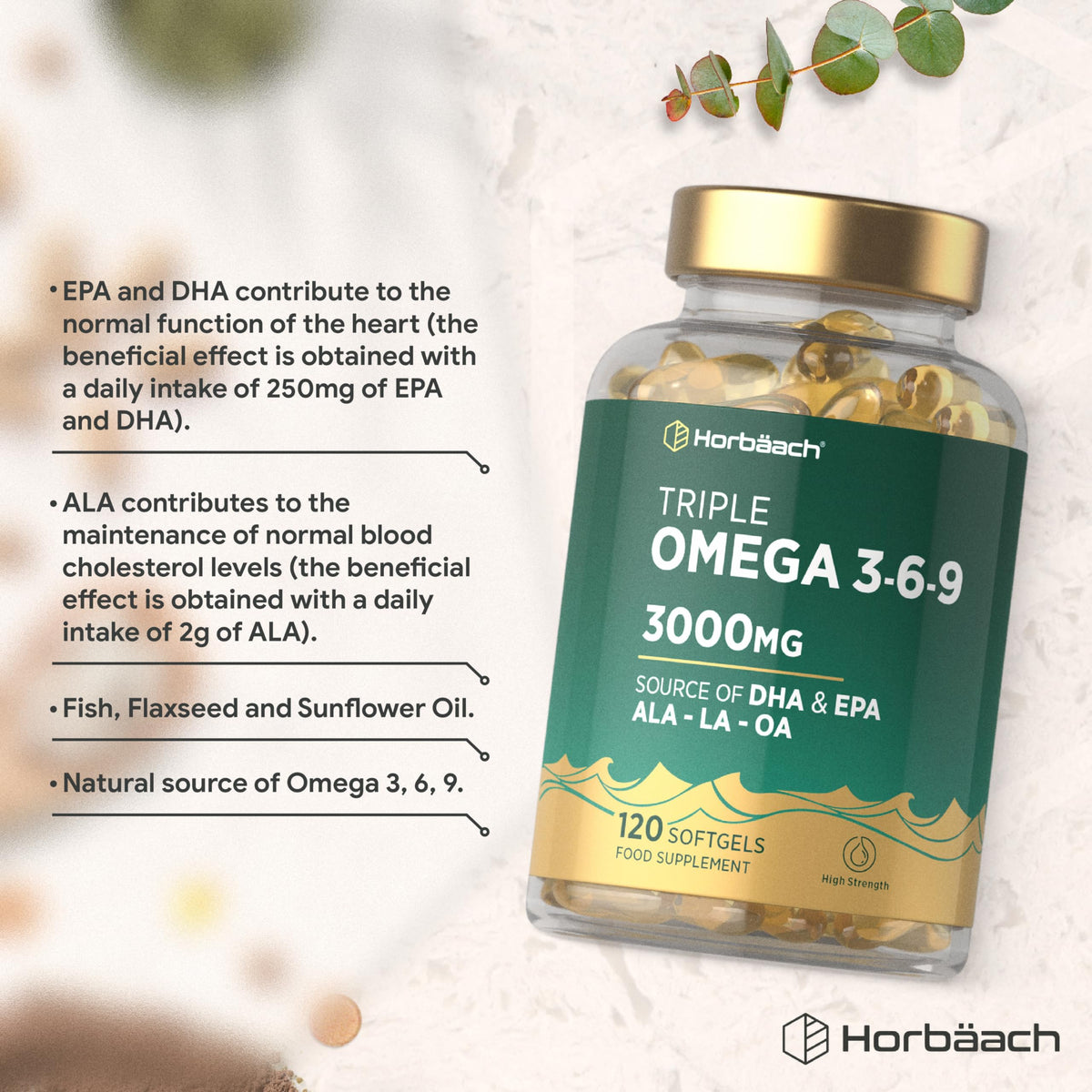 Triple Omega 3 6 9 Capsules 3000mg ALA, LA & OA - 240 Softgels