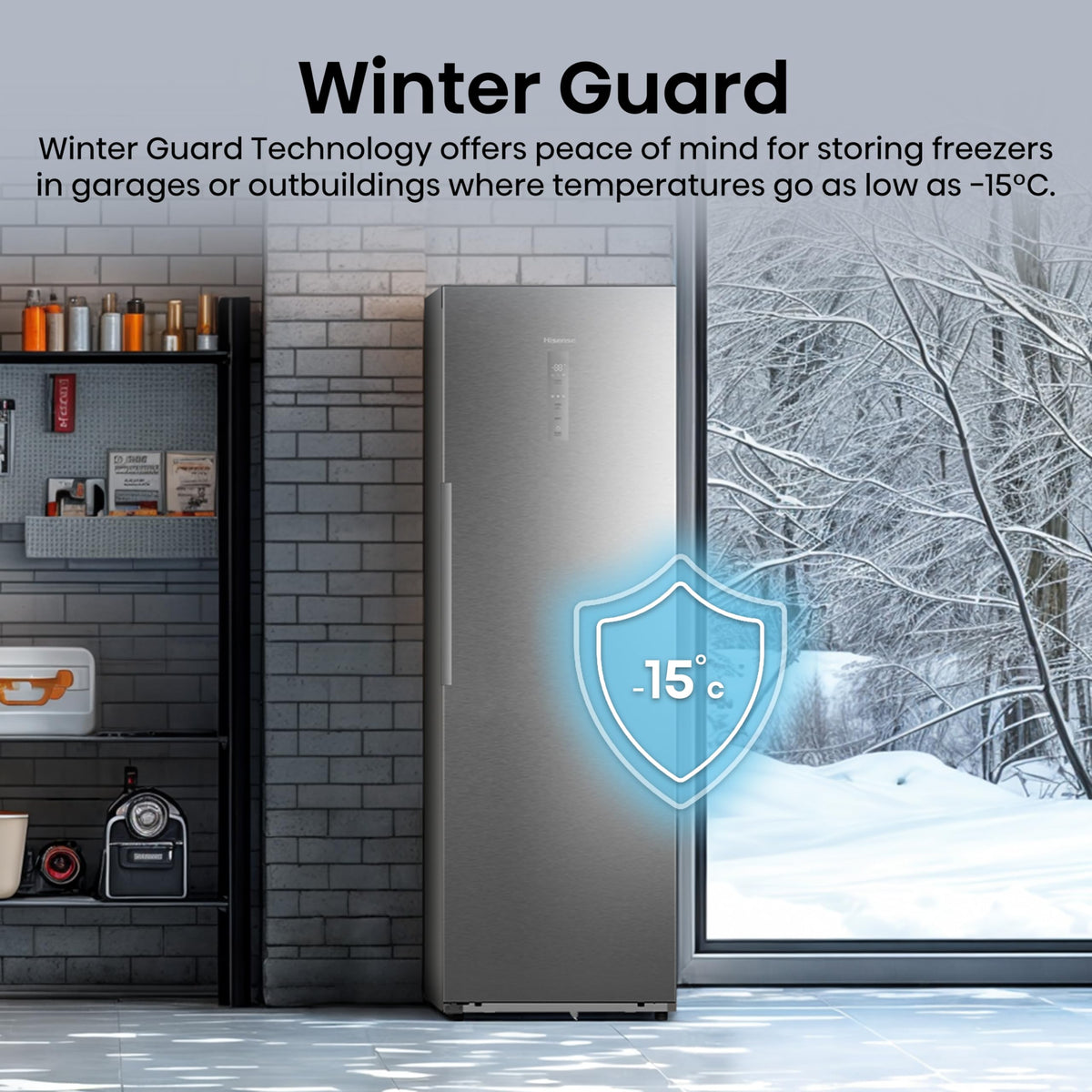 Hisense FV298N4ACE Tall Freestanding Freezer 240 Litre Capacity Total No Frost with LED Display 59D x 59.5W x 172H cm - Stainless Steel, Silver