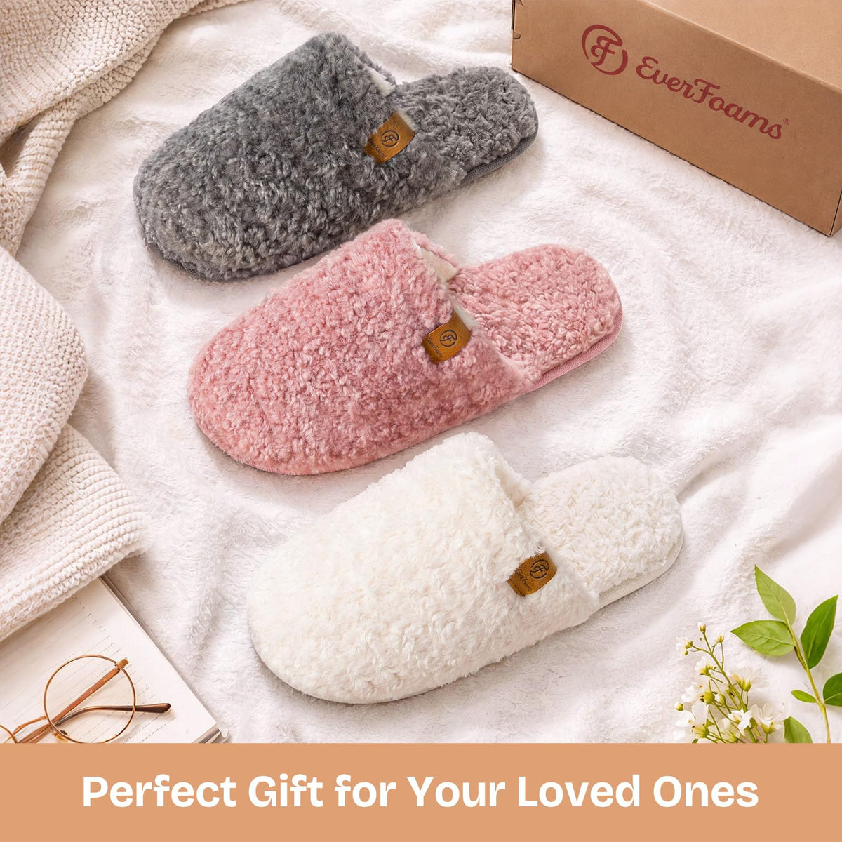 EverFoams Women's Fuzzy Slippers Cosy Memory Foam Indoor Warm House Shoes