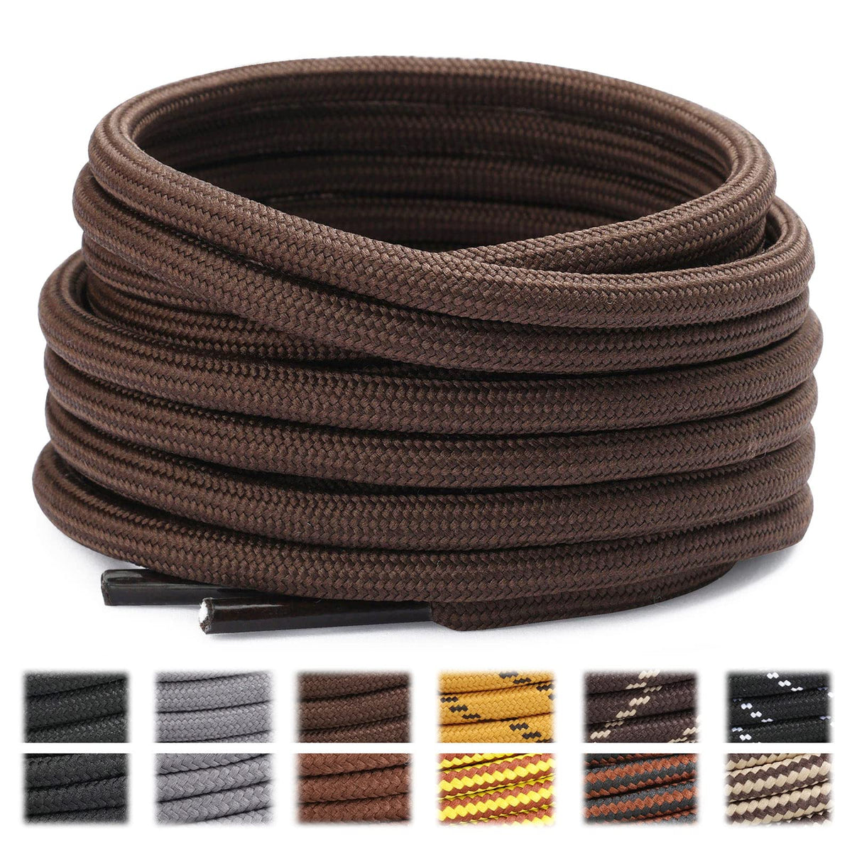 Stepace 2 Pairs Round Heavy Duty Boot Laces for Hiking and Work Boots