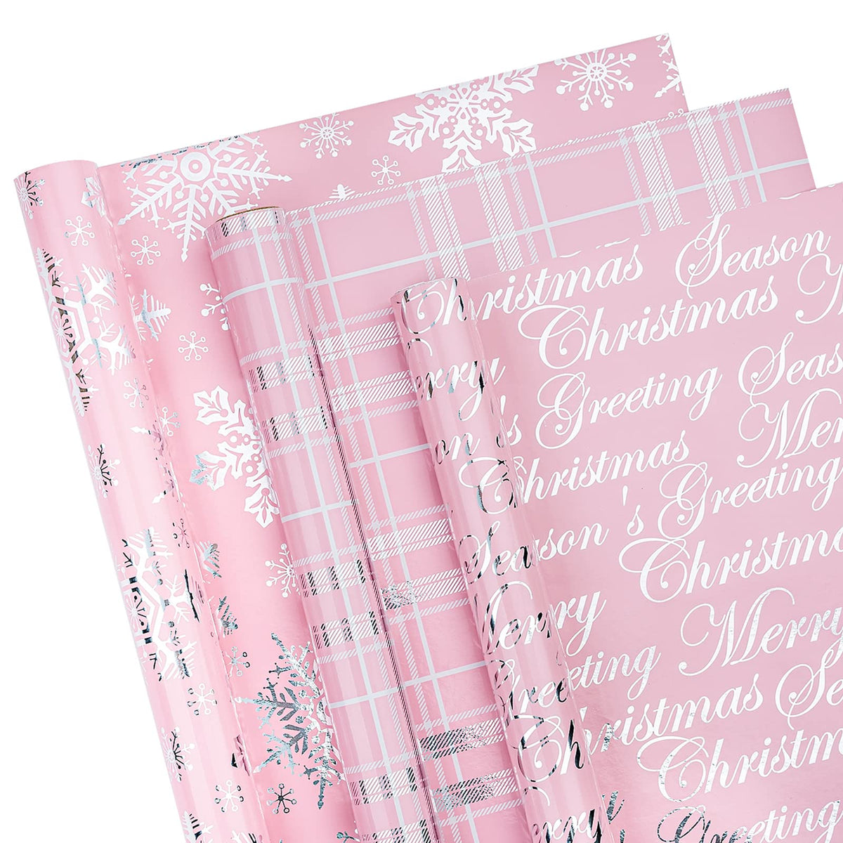 RUSPEPA Christmas Wrapping Paper Roll - Mini Roll - 3 Rolls - 43.2cm x 3m Per Roll - Bird, Christmas Garland, Holly and Pinecones Holiday Design with Metallic Foil Shine