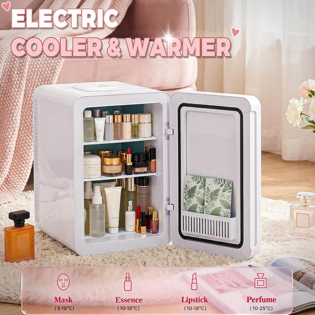 6L Skincare & Makeup Mini Fridge, Cooler & Warmer with LED Mirror