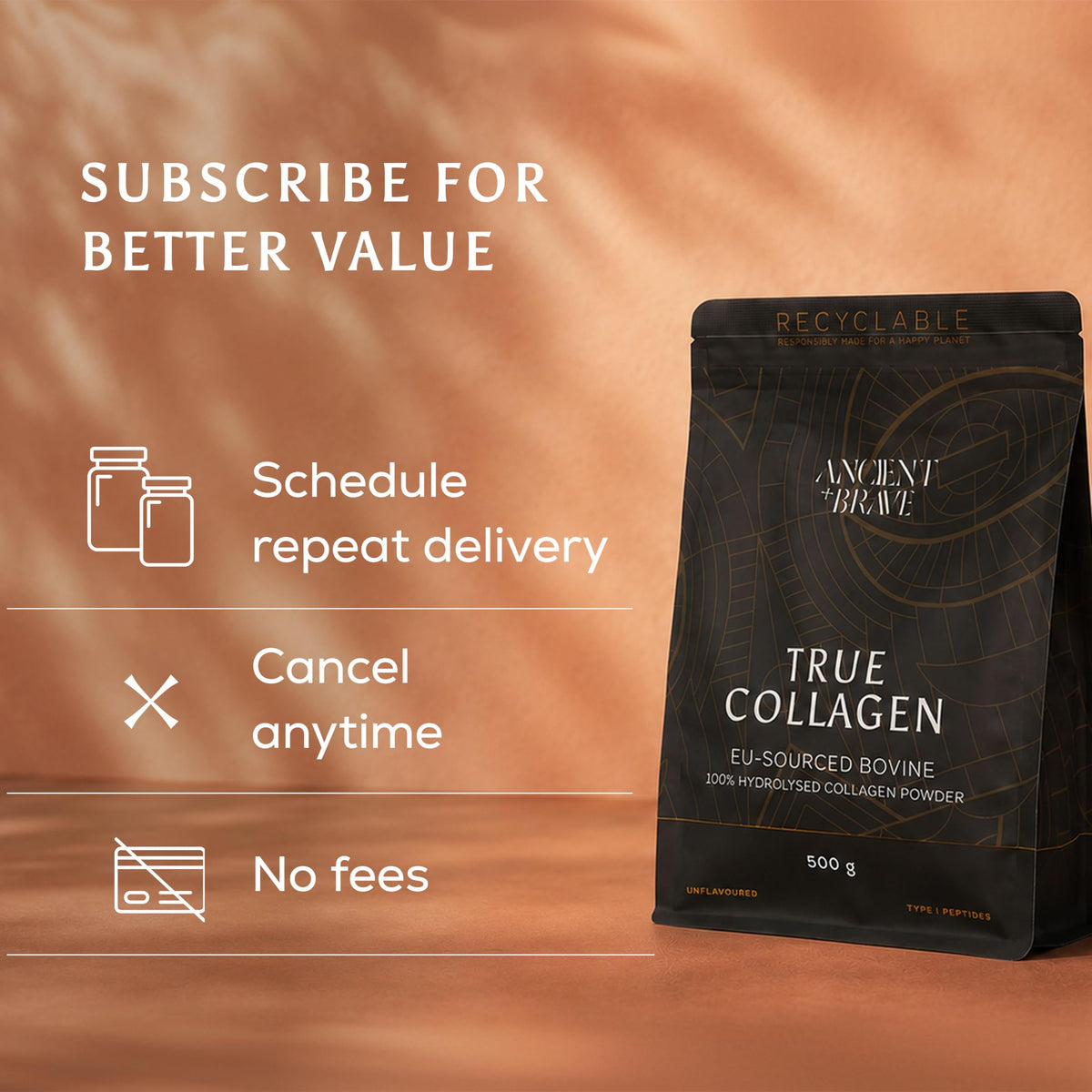 Ancient + Brave True Collagen Powder 200g | 40 Servings | Bovine Collagen