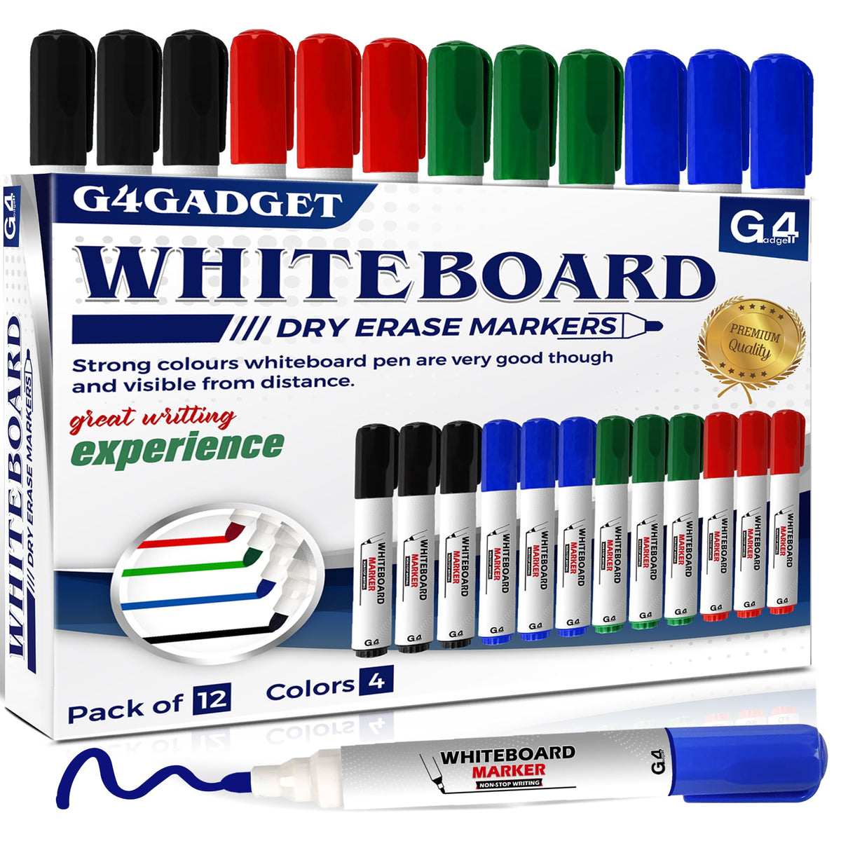 G4GADGET Nice Style Pack of 10 Non-Toxic Ink Black Colour Whiteboard Dry Wipe Marker Pens Bullet Tip