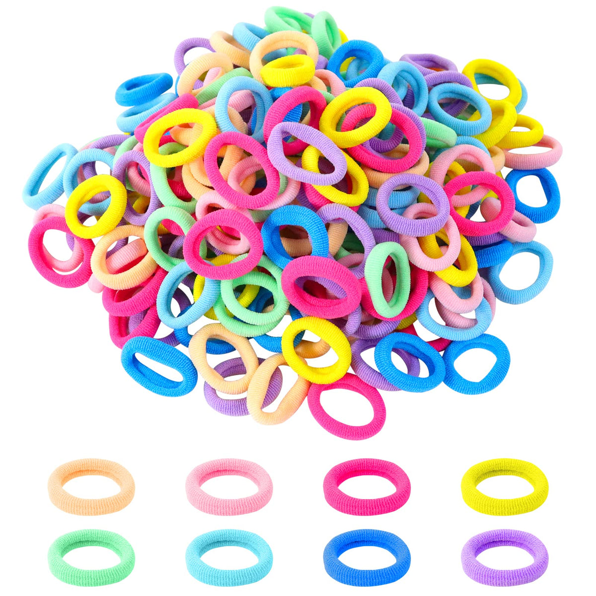 Hanyousheng 200 Pcs Baby Hair Bands, Multicolor Toddler Hair Bobbles, Baby Hair Bobbles, Toddler Hair Bands, Seamless Elastic HairBands, BabyHair Ties, for BabyGirls Kids Toddlers
