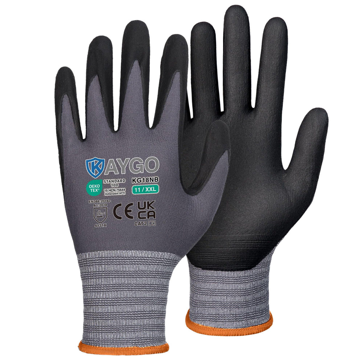 KAYGO Safety Work Gloves MicroFoam Nitrile Coated 12 Pairs, KG18NB