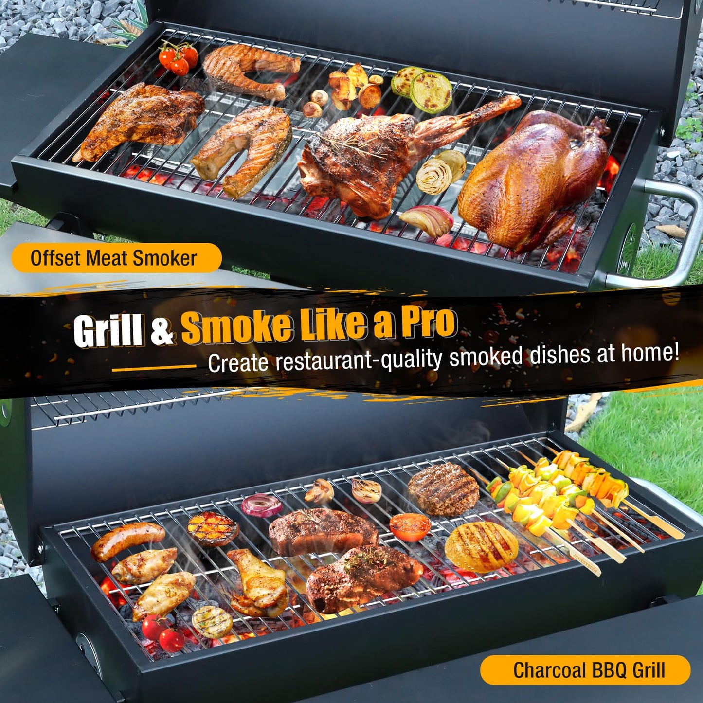 Charcoal BBQ Grill With Offset Smoker: Large Oil Drum Barbecue Barrel Grill For Outdoor Garden