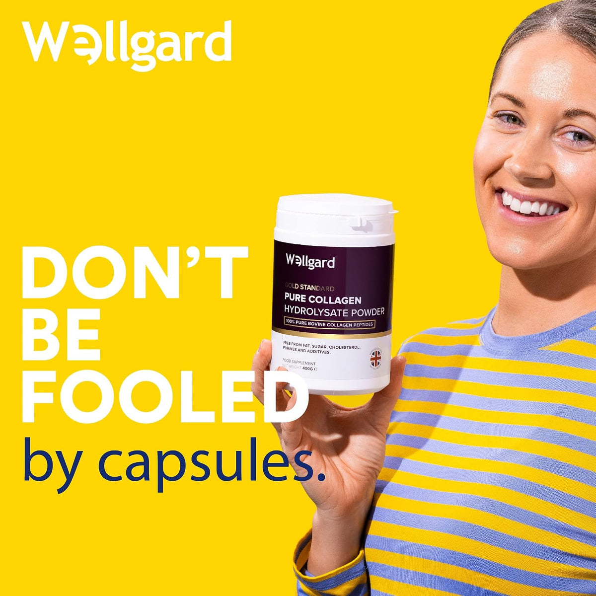 Collagen Powder, Gold Standard Bovine Collagen Peptides Powder by Wellgard - High Levels of The 8 Essential Amino Acids, Collagen Supplements for Women & Men, Halal Collagen, Made in UK