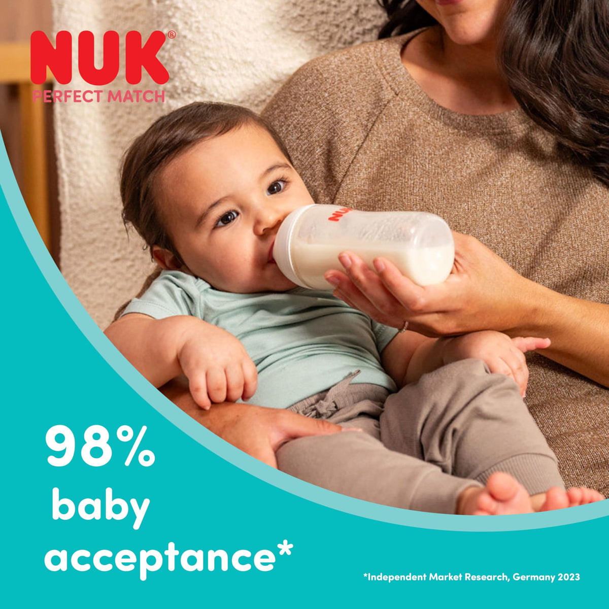 NUK Perfect Match Newborn Baby Bottle Set | 0+ Months | 150ml | Anti Colic Feeding Bottle | PP | Temperature Control Indicator | Rainbow | 4 Count