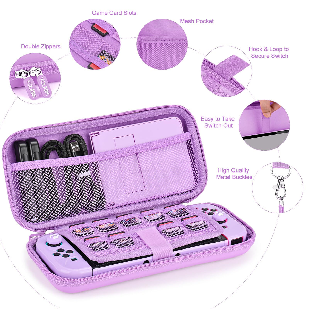 Younik Switch Accessories Bundle, 17 in 1 Switch Accessories Kit for Girls Include Switch Carrying Case with 9 Game Card Slots, Adjustable Stand, Protective Case for Switch Console & J-Con (Blue)