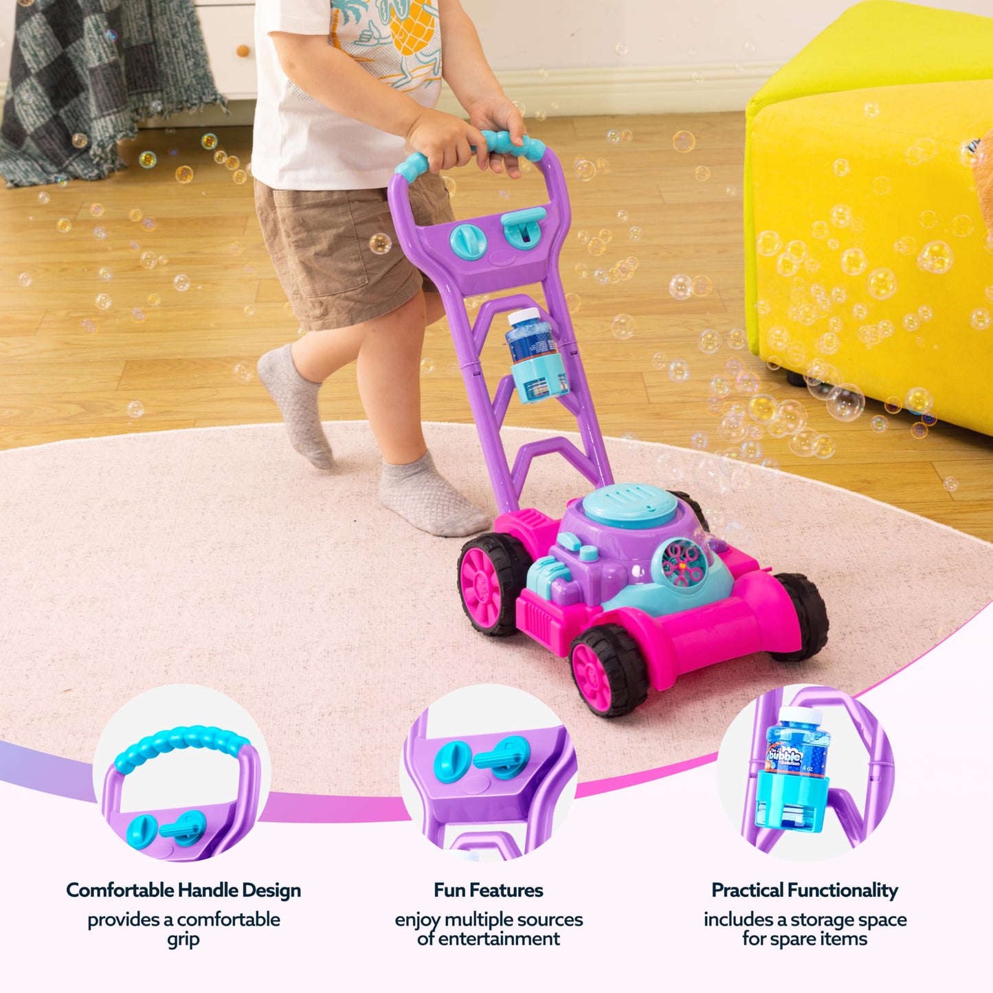 SLOOSH Bubble Lawn Mower Toddler Toys for Kids Bubble Machine Summer Outdoor Push Toy Games, Backyard Garden Outside Play Toddlers Preschool Boys Girls Birthday Gifts (Blue)