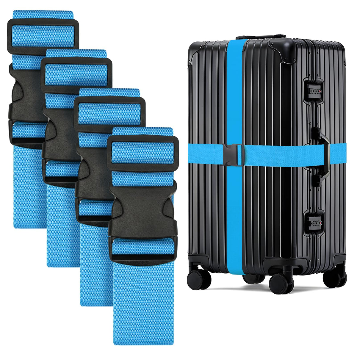 WISYOK Luggage Straps Extended, 4 Pack, 130-250cm Adjustable, Blue Orange
