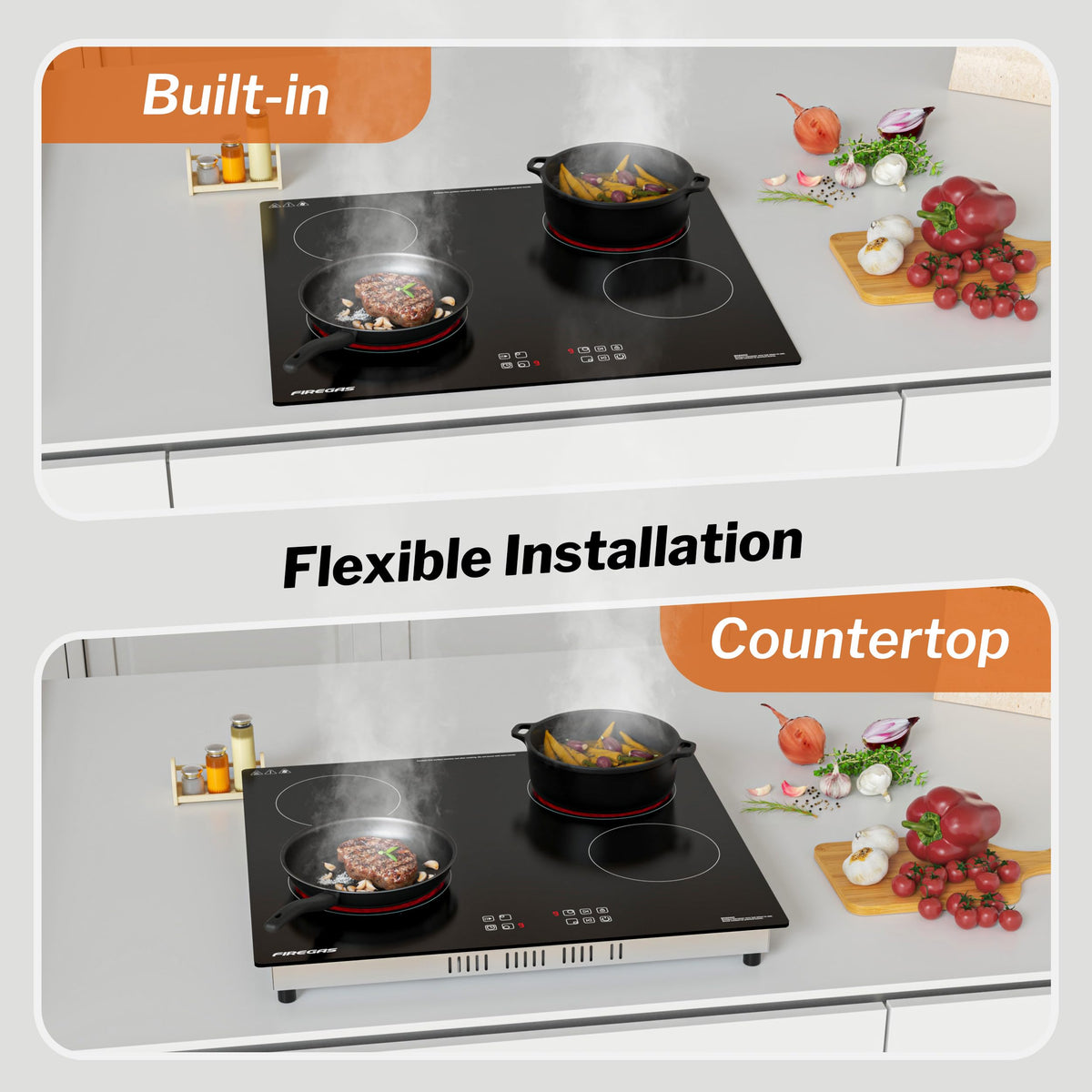 FIREGAS 2 Burner Ceramic Hob,Electric Hob with UK Plug,Built-in & Tabletop