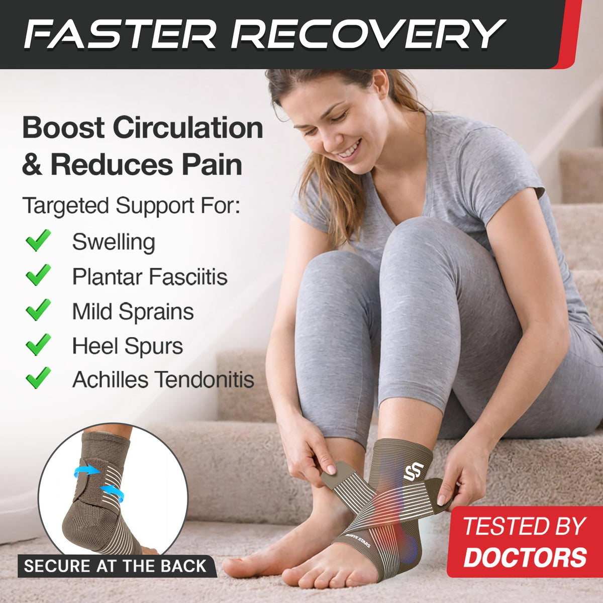 Sleeve Stars Ankle Brace Men & Women Support (Single/L:12"-13"/Black)