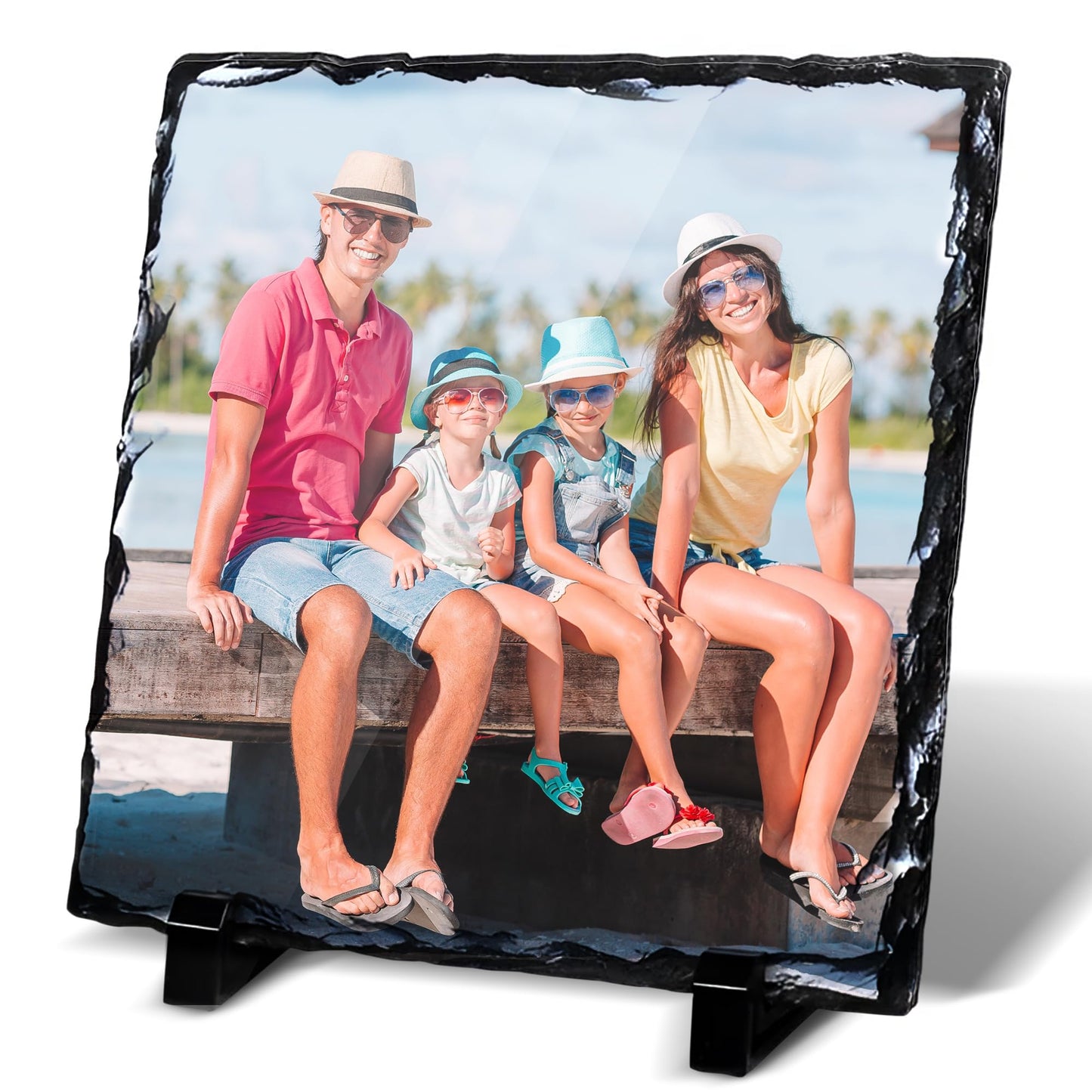 Personalised Photo Slate, 20 x 20cm - Square-Shaped Rock Pictures, Glossy Print & Full Colour Finish - Personalised Picture Gifts in Natural Rock With Carved Edges for Home & Office