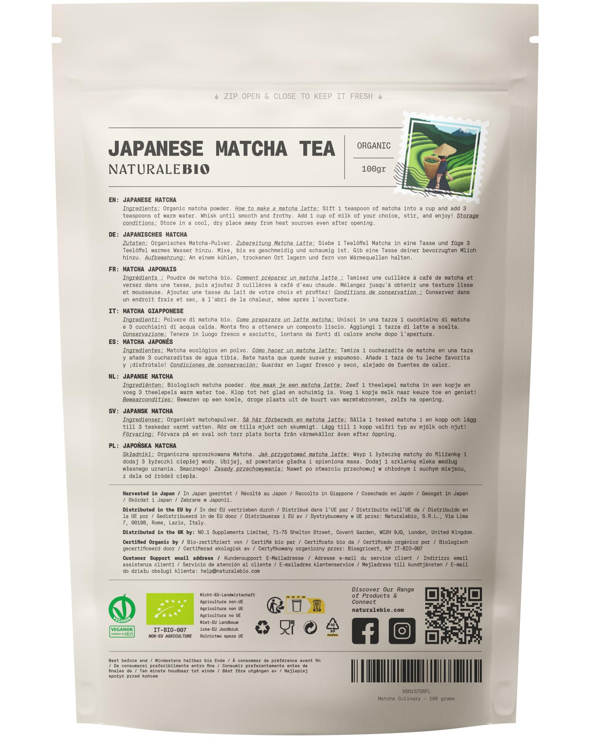 NaturaleBio Organic Premium Grade Japanese Matcha Powder L-Theanine