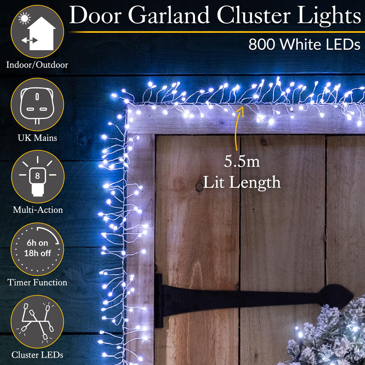 Christow Cluster Light Christmas Door Garland, 800 LEDs, Multi-Coloured