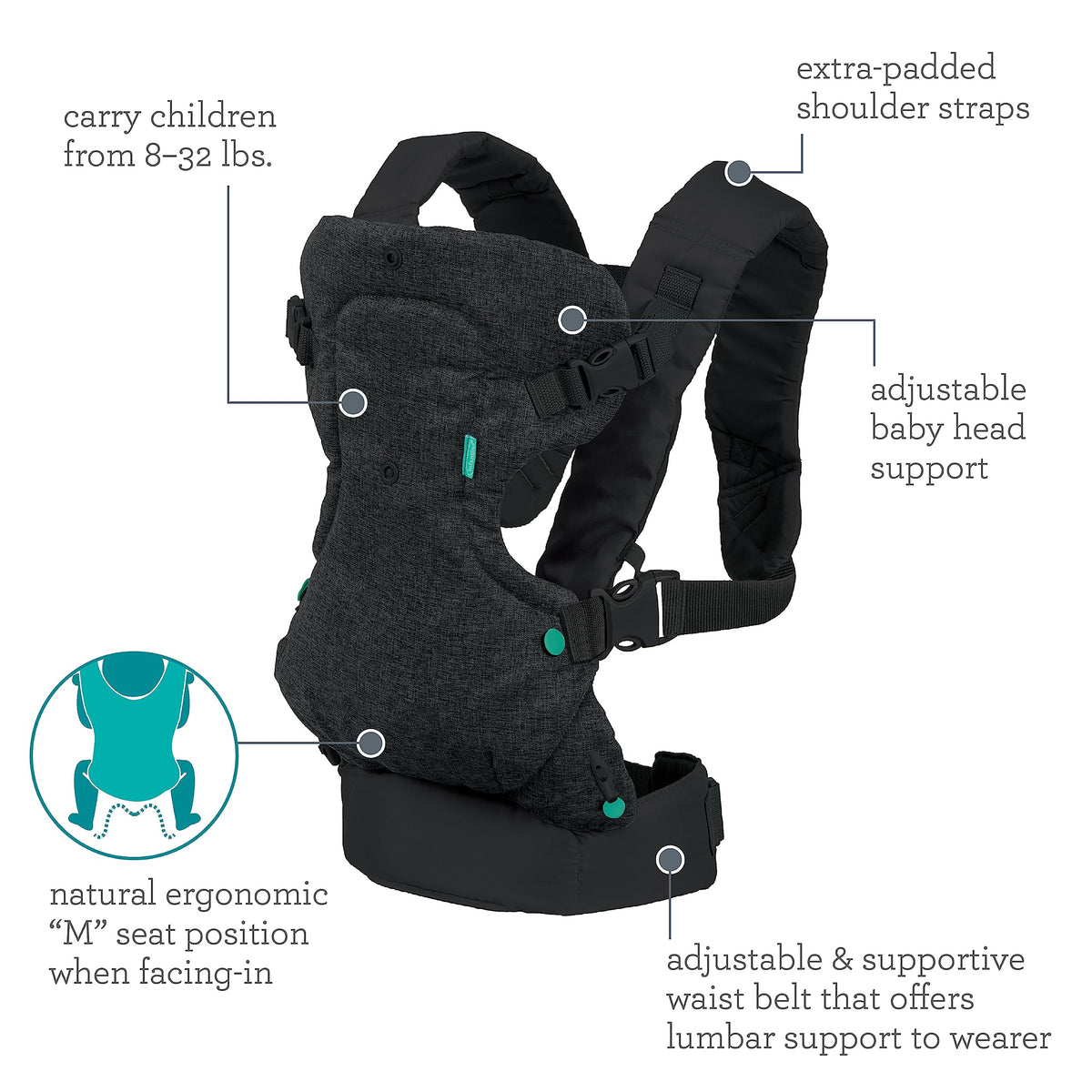 Infantino Flip Advanced 4-in-1 Baby Carrier - Ergonomic, Convertible, Face-in and Face-Out Front and Back Baby Carrier for Newborn to Toddler 3,6-14,5kg, Grey