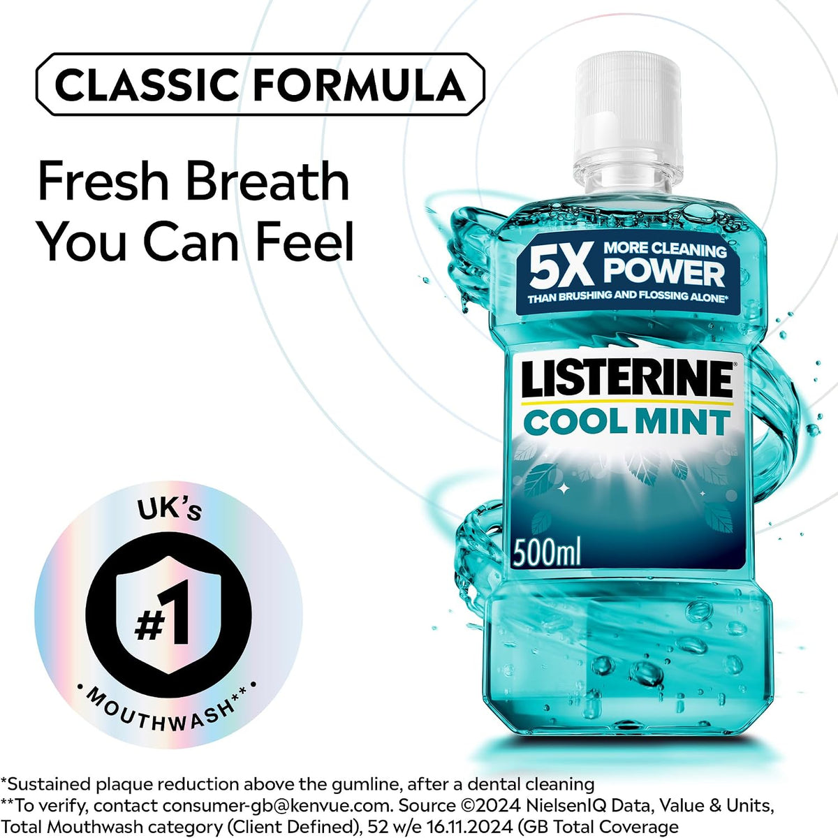 Listerine Cool Mint Mouthwash, 6X 500ml, Blue