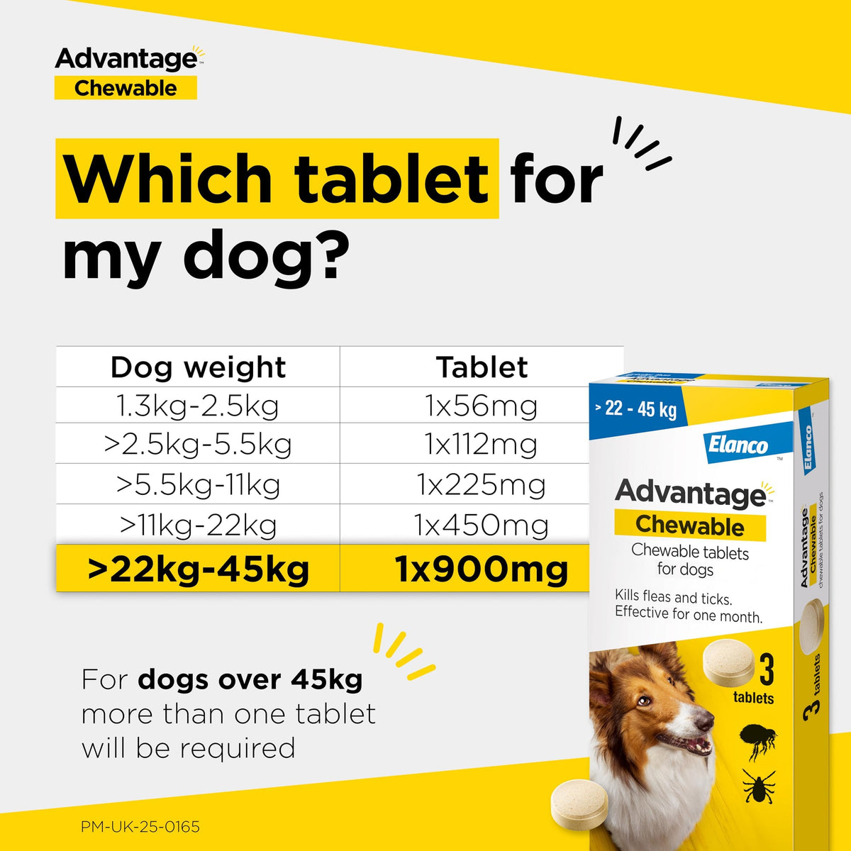 Advantage Chewable 450mg Chewable Tablets for Dogs >11 - 22kg (3 pack), Flea and Tick Treatment, Fast Acting Kills Fleas Within Hours, Prevention Lasts For A Month, Easy To Administer