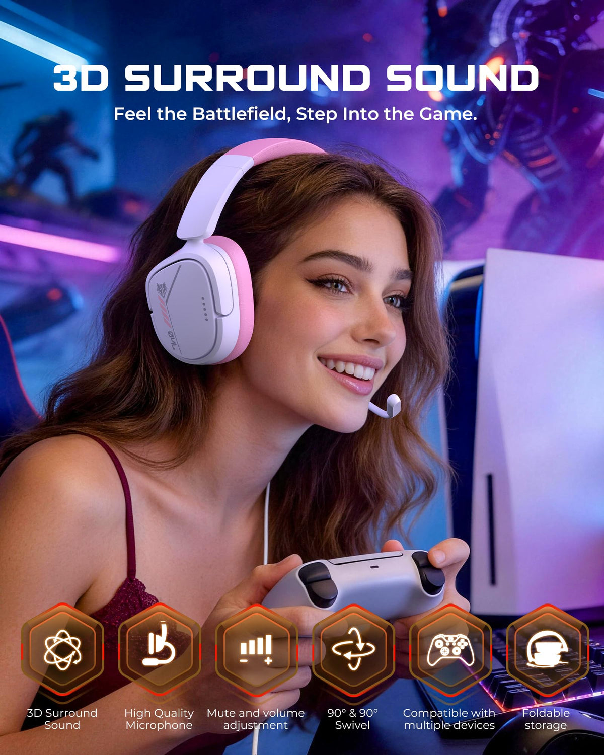 NUBWO HG04L Gaming Headset for PS5/PS4, Xbox Series X|S/Xbox One, Switch – 250g Lightweight, Clear Unidirectional Mic, Soft Memory Earmuffs, 3.5mm Jack for Gaming & Work