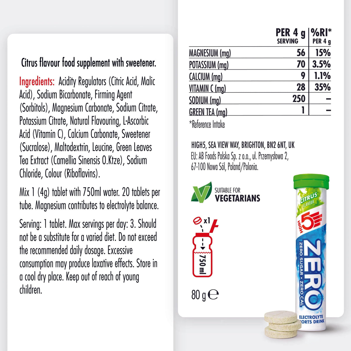 HIGH5 Zero Electrolyte Tablets for Hydration, Berry, 20 Tablets