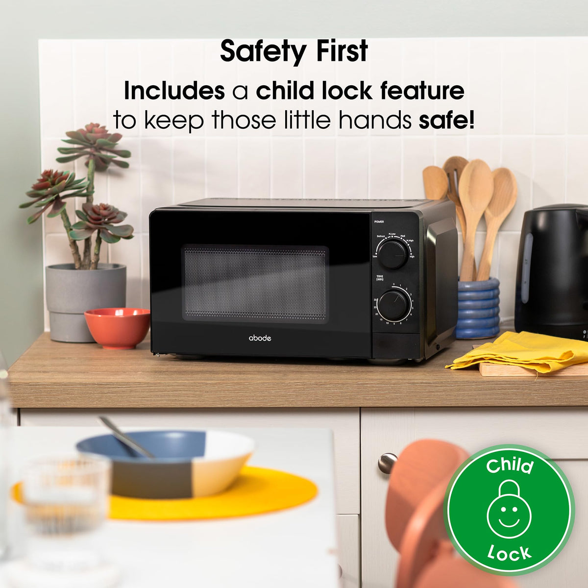 Abode Touch Control Microwave 20 Litre Black Digital 700W with Clock & Timer, 5 Auto Cook Settings & Defrost, 10 Power Levels AMT2012B (Touch Control, Silver)