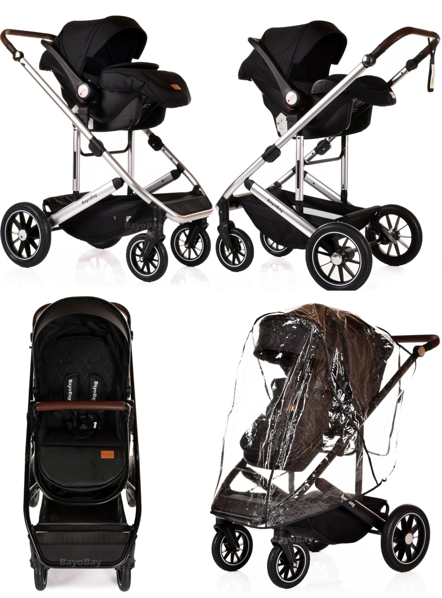3 in 1 Baby Pram Travel System with Car Seat Lightweight Buggy Foldable Pushchair for Newborn and Toddlers up to 22kg NEW 2025 Style (Black - Gold)