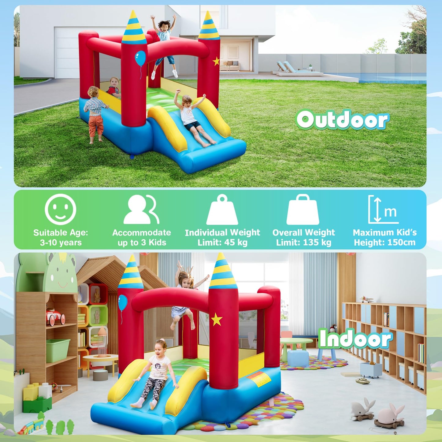 Maxmass Kids Inflatable Bouncy Castle with Slide — 260x205x190cm | Ages 3-10