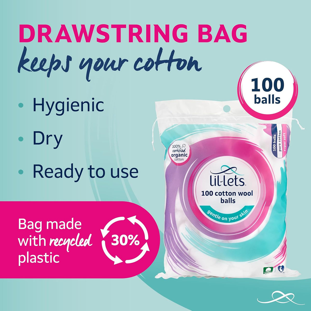 Lil-Lets 100 Cotton Wool Balls