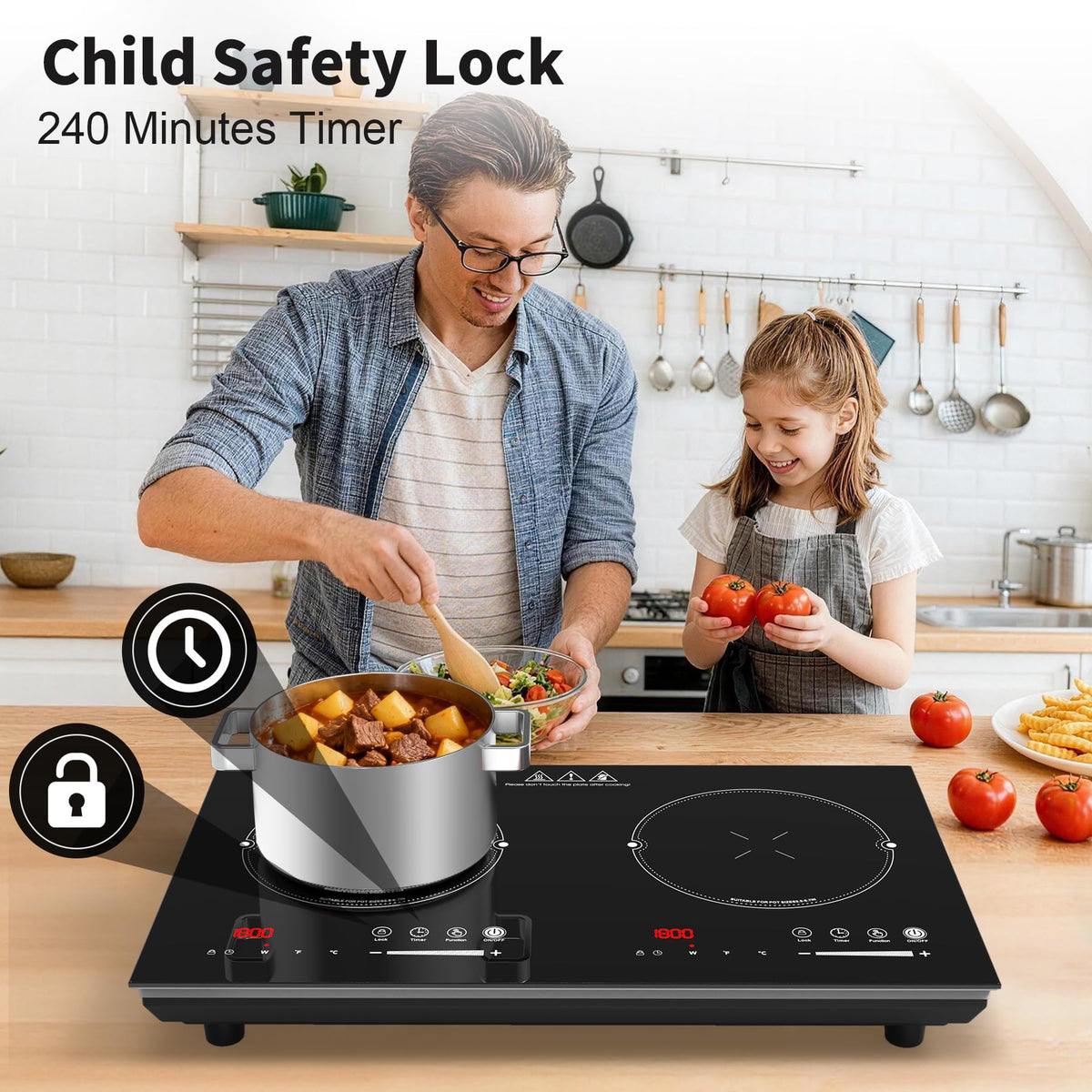 GIHETKUT single electric hob,220V 2000W Electric Hob with LED Touch Control,10 Power Levels, 4H Timer, Safety Lock,portable single burner hob Overheat protection