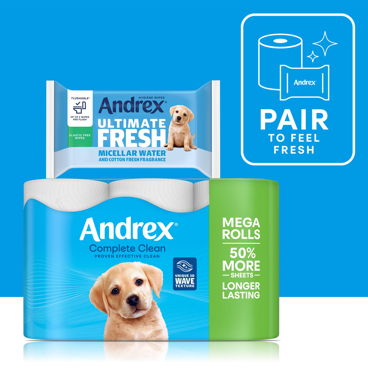 Andrex Complete Clean Toilet Roll - 12 Mega Toilet Rolls
