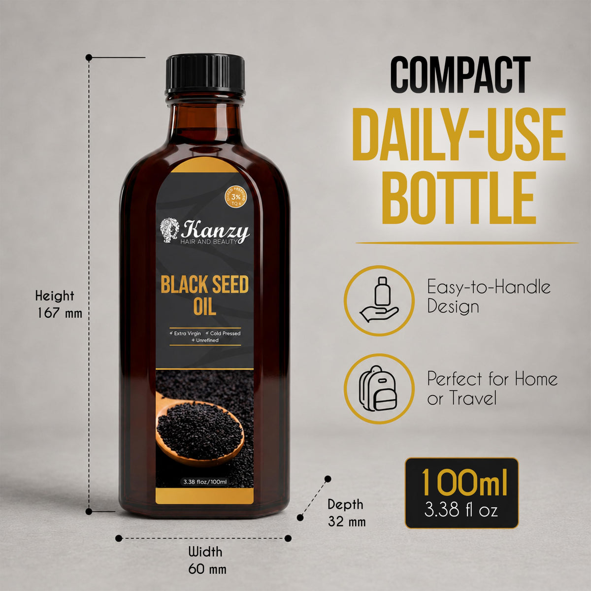 Kanzy Vitamin E Oil for Skin, Hair, Lips and Face - Naturally Sourced Multi-Purpose Plant-Based Vitamin E Oil for Hair Growth as Skincare and Haircare Product for both Men and Women (30 ml)