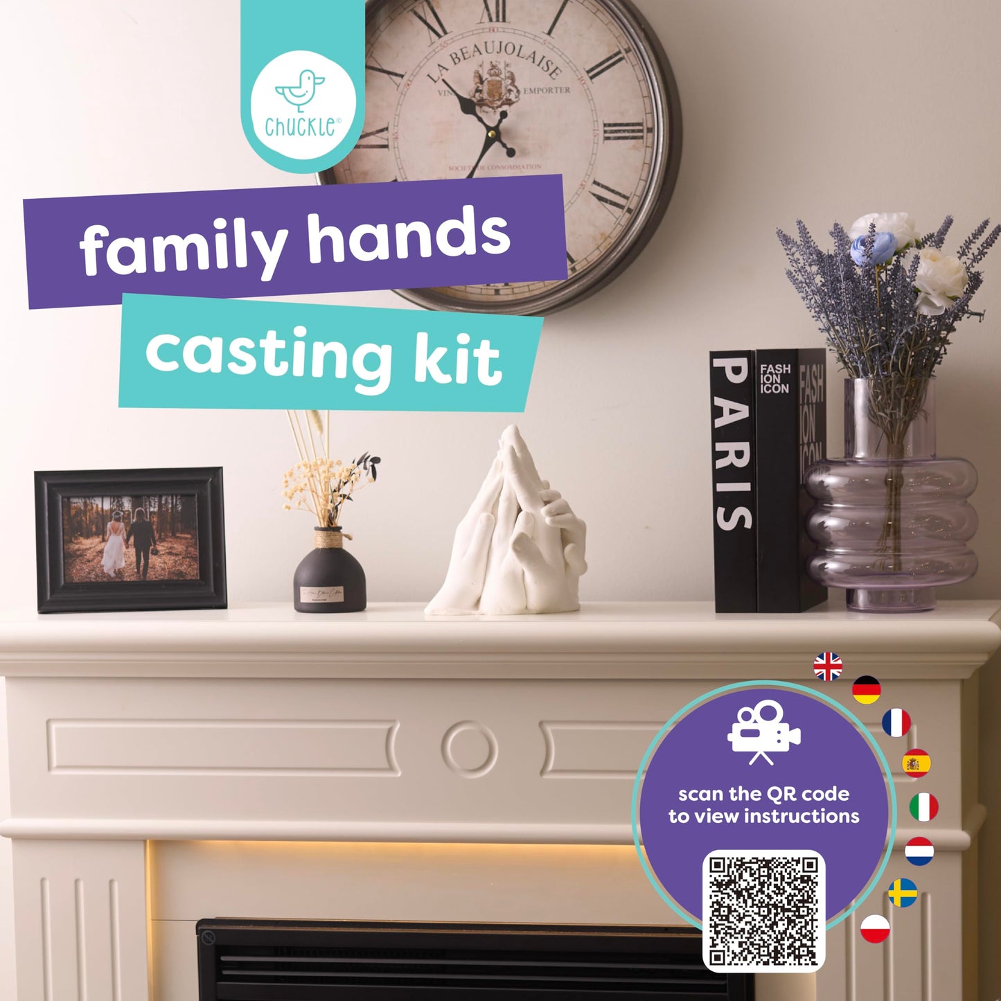 Chuckle Holding Hands Casting Kit with Display Base and Paints - DIY Sculpture 3D Plaster Hand Mould Statue Unique Keepsake Gift for Couples, Anniversaries, and Weddings