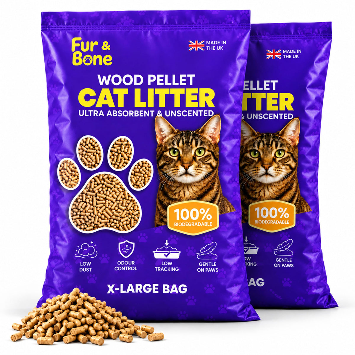 Fur & Bone Cat Litter Wooden Pellets 30L - Non-Clumping, Ultra-Absorbent