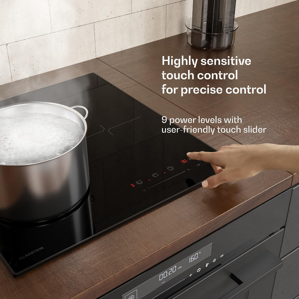 Klarstein Velaire Induction Hob 90 cm – 5 Zone Cooktop 7200W, Touch Slider, 9 Power Levels, 2 Flex Zones, Residual Heat Indicator