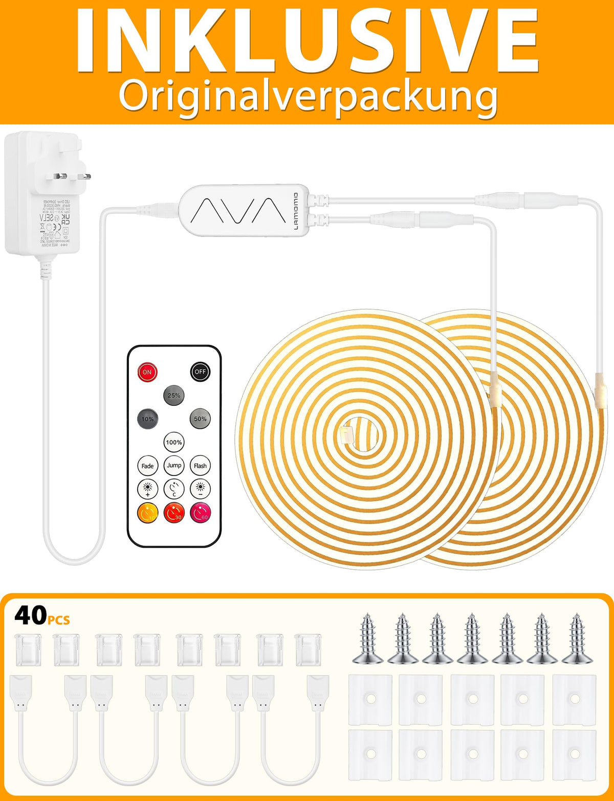 Lamomo COB LED Strip Light 5M, White Dimmable Neon Rope with Remote