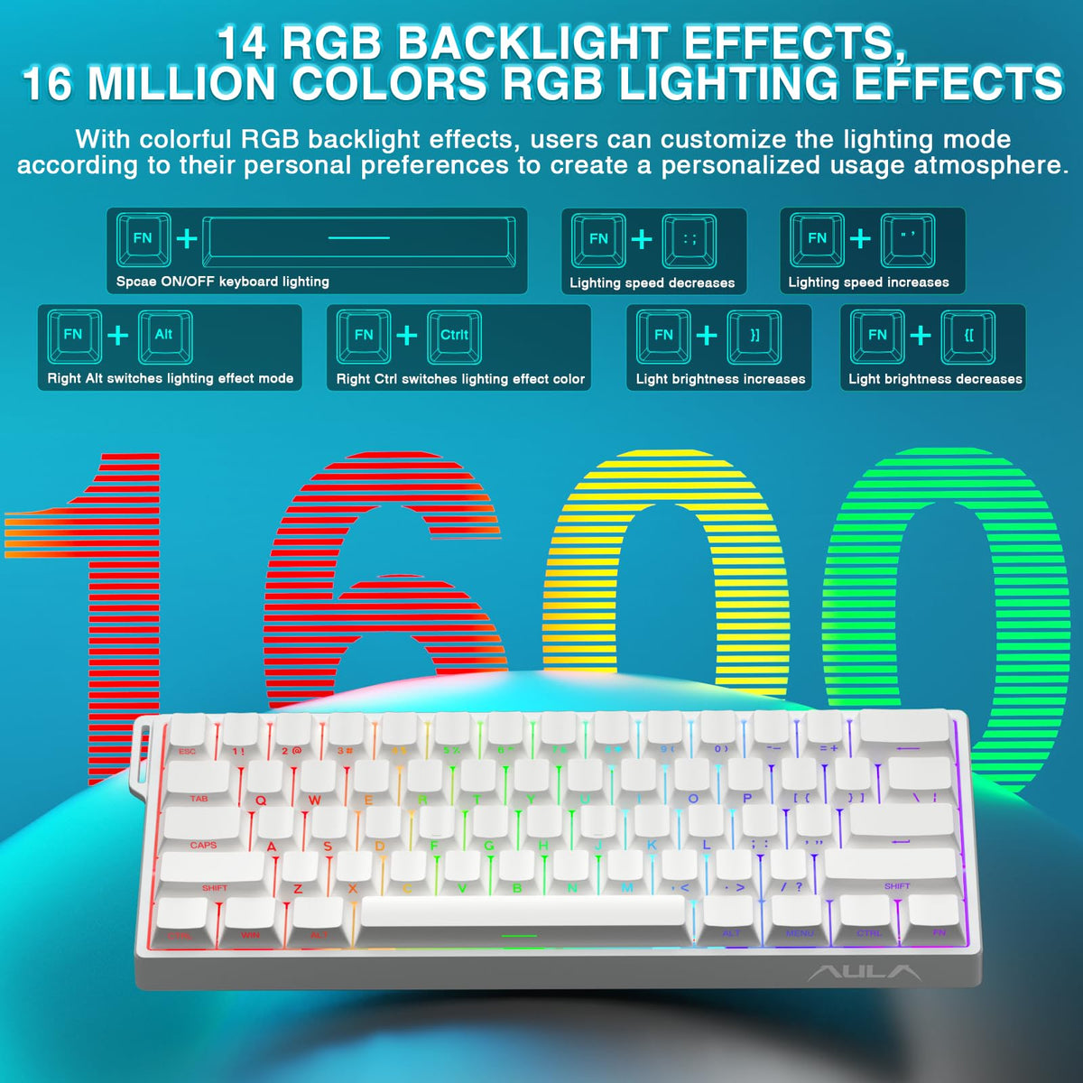 AULA WIN60 HE Mechanical Gaming Keyboard Wired,Hall Effect Magnetic Switches,Adjustable Actuation Rapid Trigger,8K Polling Rate,RGB Backlight,60% Percent Keyboard for Mac/Win (BLACK) (Pack of 2)