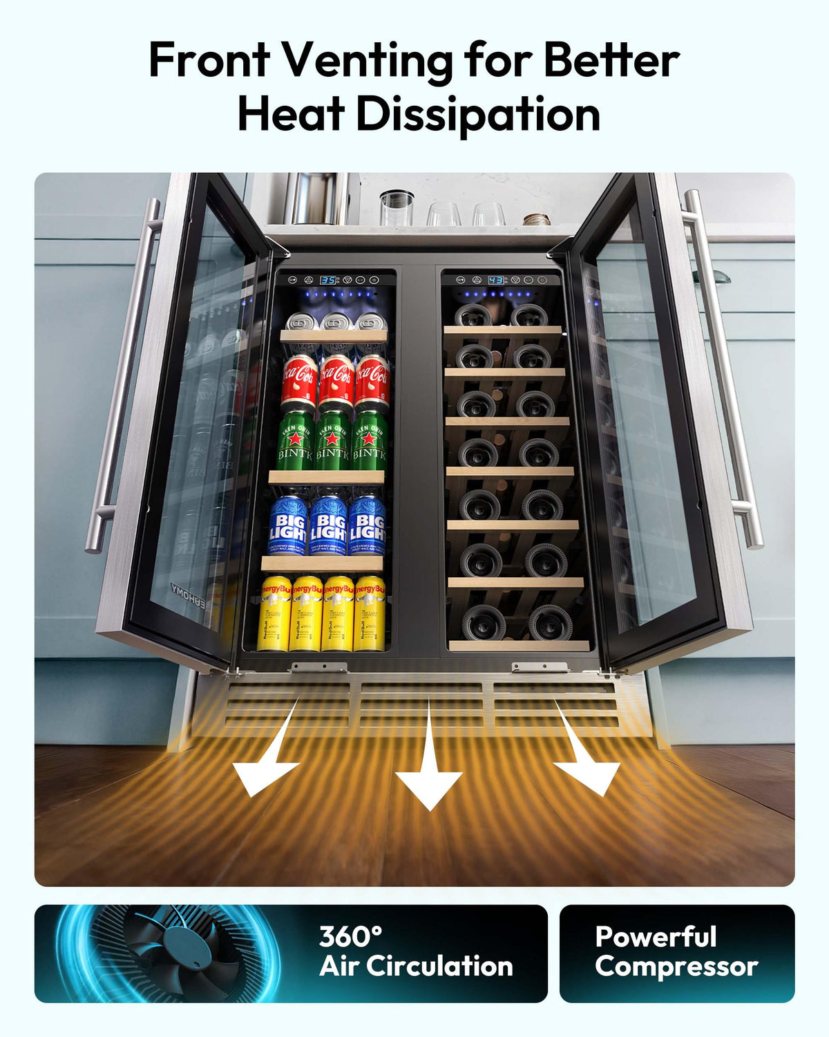 93L Under Counter Fridge, 38dB Ultra-Quiet Undercounter Mini Fridge, Black