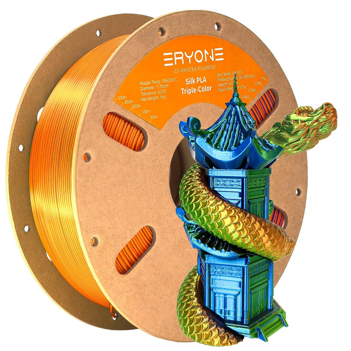 ERYONE Silk PLA Filament 1.75mm,3D Printer Filament PLA,Shiny Glossy PLA Filament,+/-0.03mm,1kg(2.2lbs)/Spool,Silk Liquid Gold
