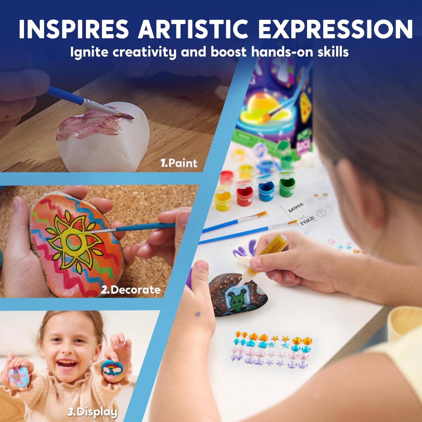 JOYIN Klever Kits Rock Painting Kit, Creativity Arts & Crafts, DIY Supplies,Spring Crafts for Kids,Decorate Your Own Painting Craft,Family Outdoor Indoor Activity Birthday Presents