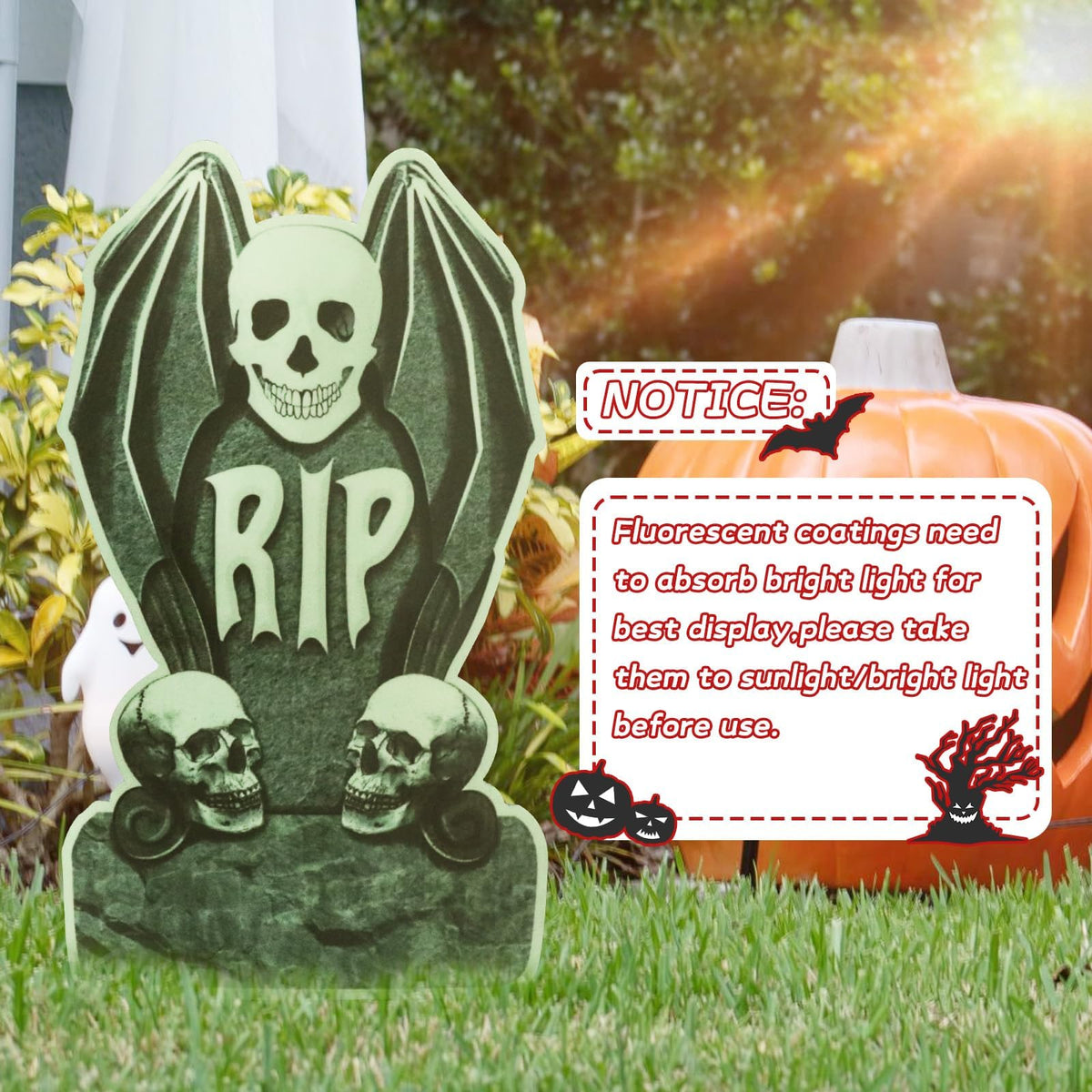 10 Pack Halloween Yard Signs, Fluorescent Skeleton Hands and Tombstones