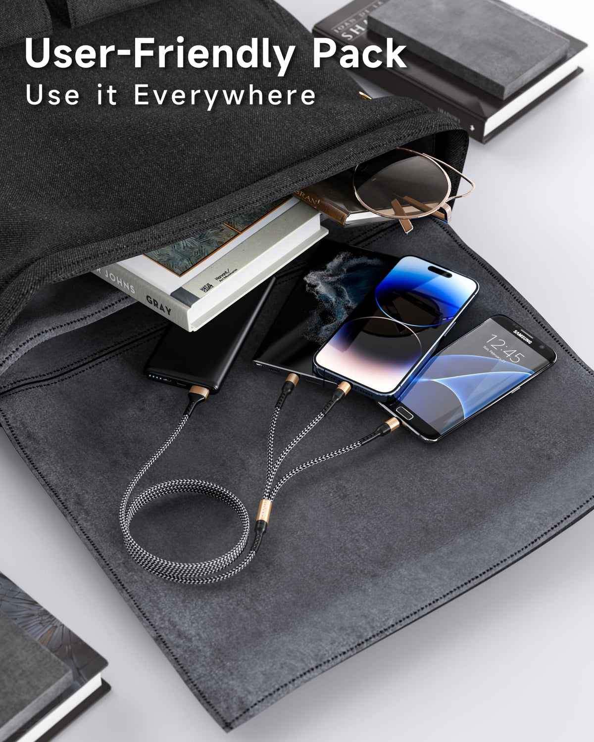RAVIAD Multi Charger Cable, 3 in 1 Charger Cable 3A USB Fast Charging Cord