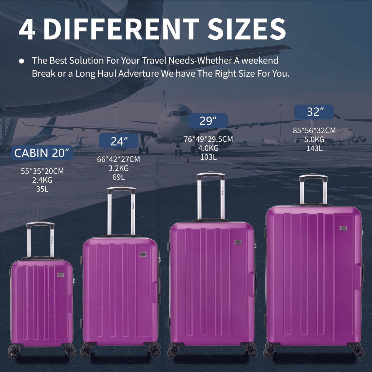 FLYMAX 29" Large Suitcase 4 Wheel Lightweight Luggage Hard Shell Travel Case Hold Check in Fits 23kg - 27kg + 3 Digit Lock Suitcase Large + Telescopic Handle 103 Litre Capacity