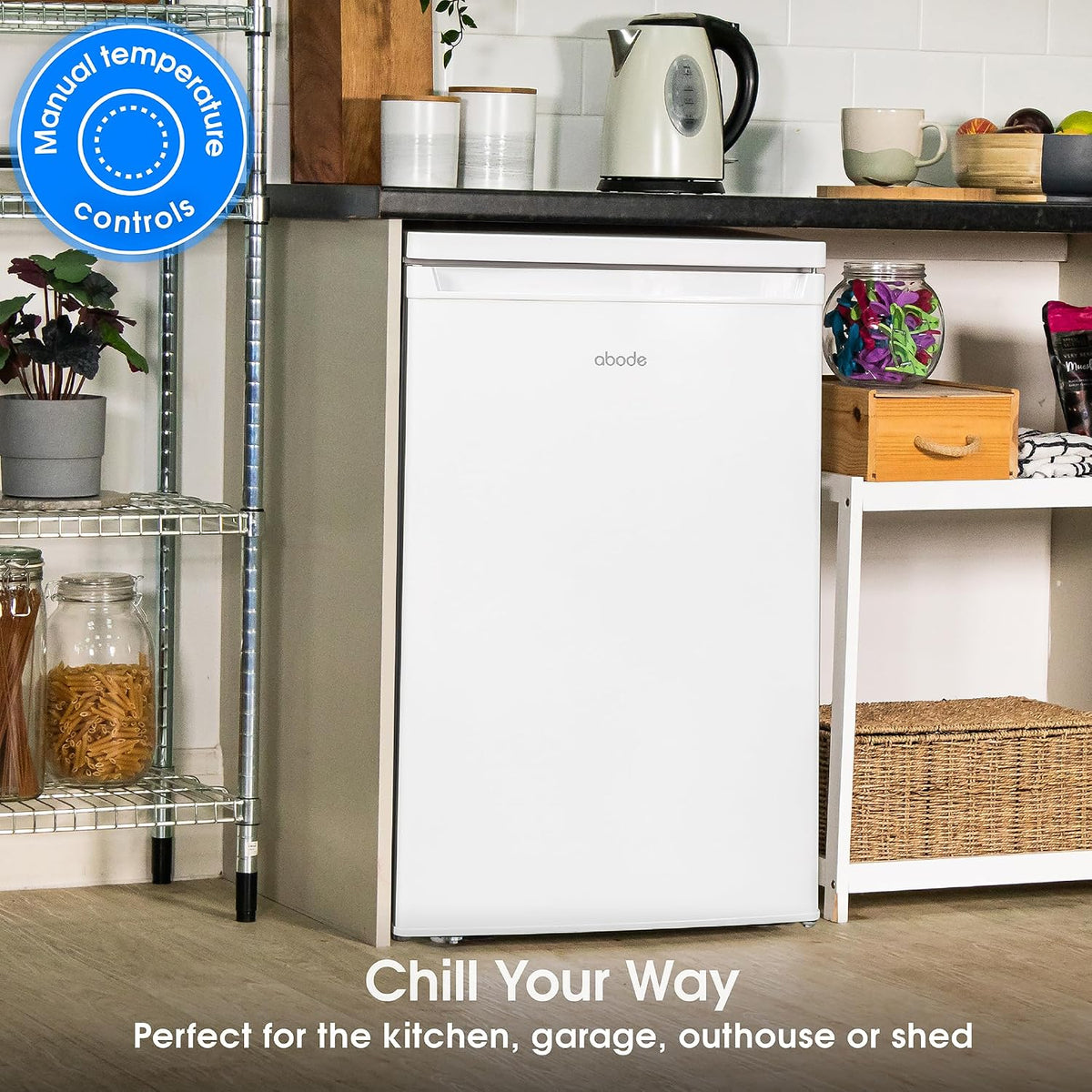 Abode Under Counter Freezer 55cm Wide Freestanding White 91 Litre with 4 Drawers, Adjustable Feet & Reversible Door, 4 Star Freezer, Suitable for Garages & Outbuildings A85UCFZ552E1W (White, 55 cm)