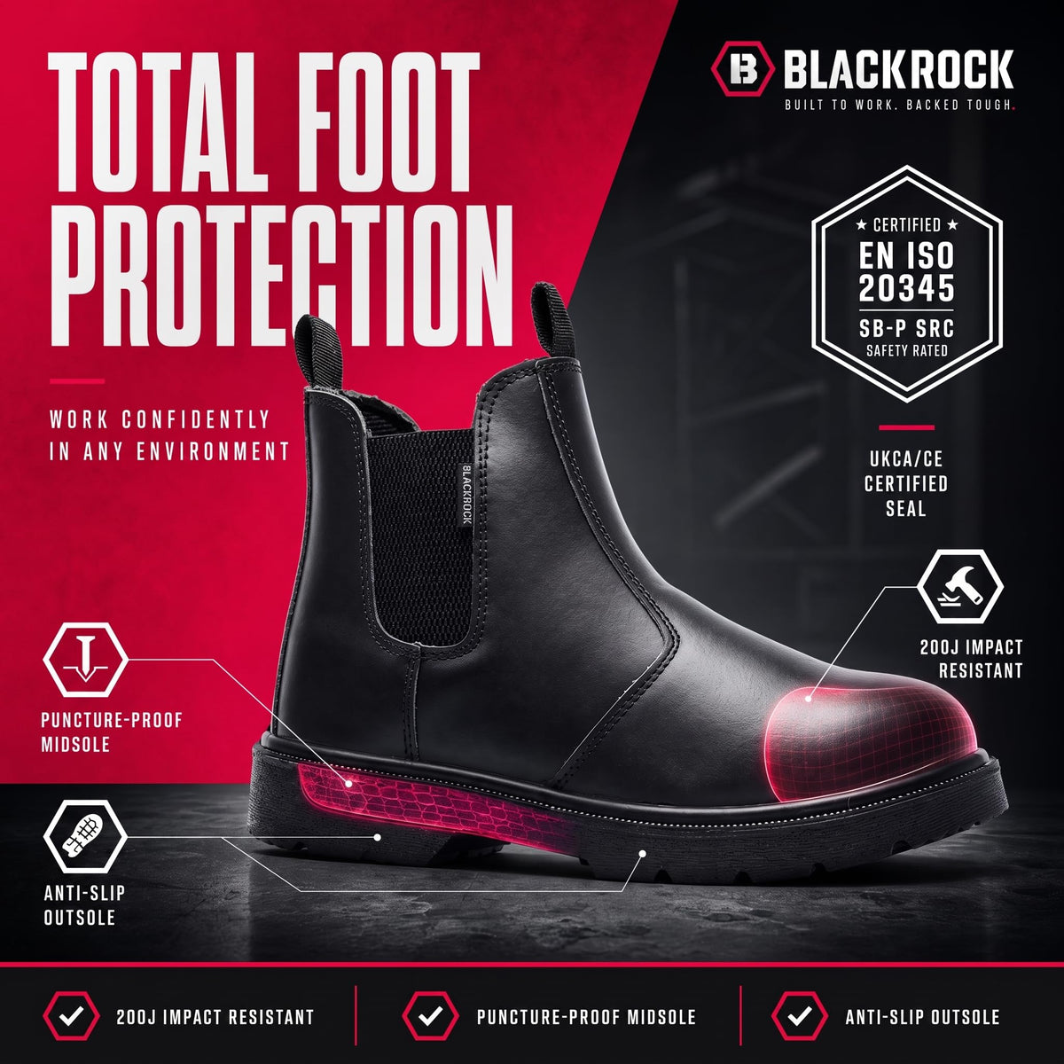 Blackrock Dealer Work Safety Boots, Steel Toe Cap, Size 9