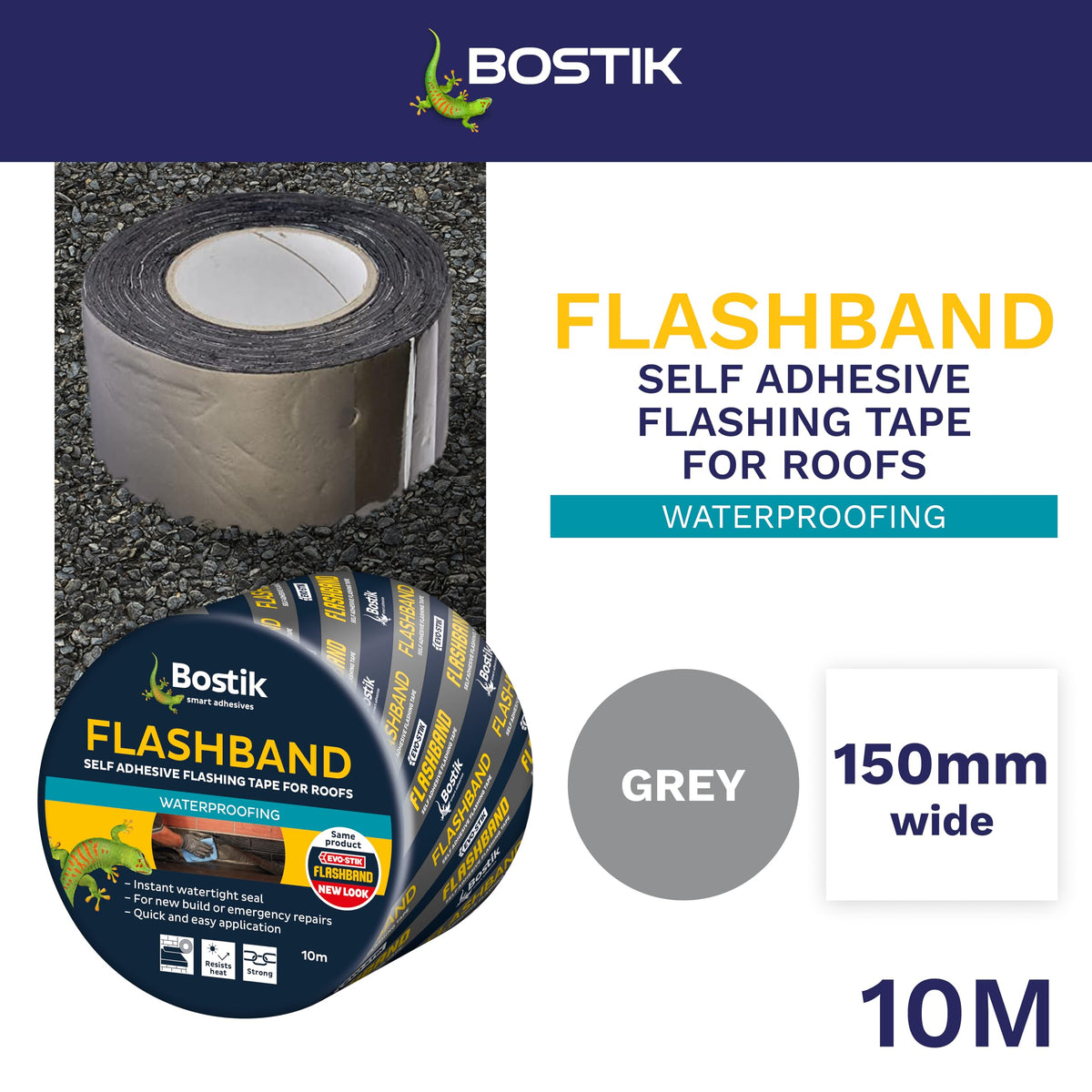 Bostik Flashband Self Adhesive Flashing Tape for Roofs Grey - 75mm x 10m