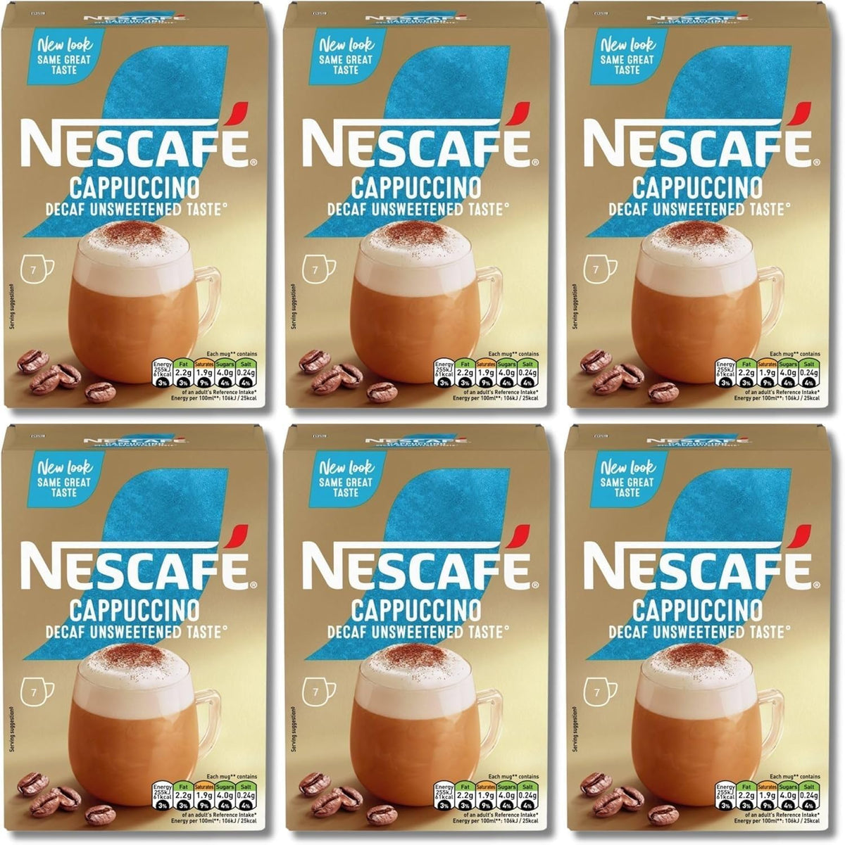 NESCAFÉ Cappuccino Decaffeinated Unsweetened Coffee Sachets x7