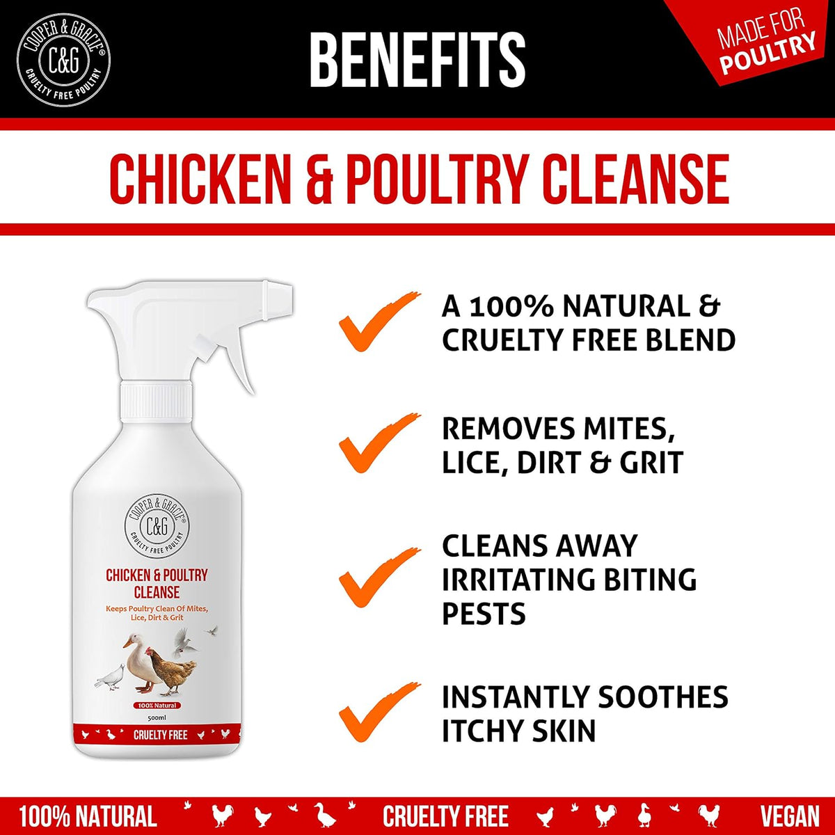 Cooper and Gracie Chicken & Poultry Cleanse Spray, Red Mite & Lice Care