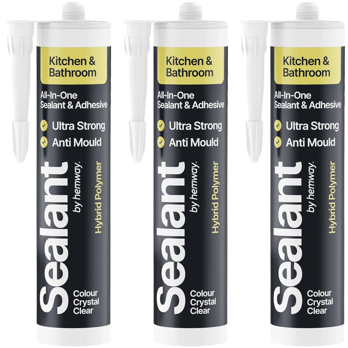Hemway Kitchen & Bathroom Crystal Clear Sealant & Adhesive 300ml 3 Pack